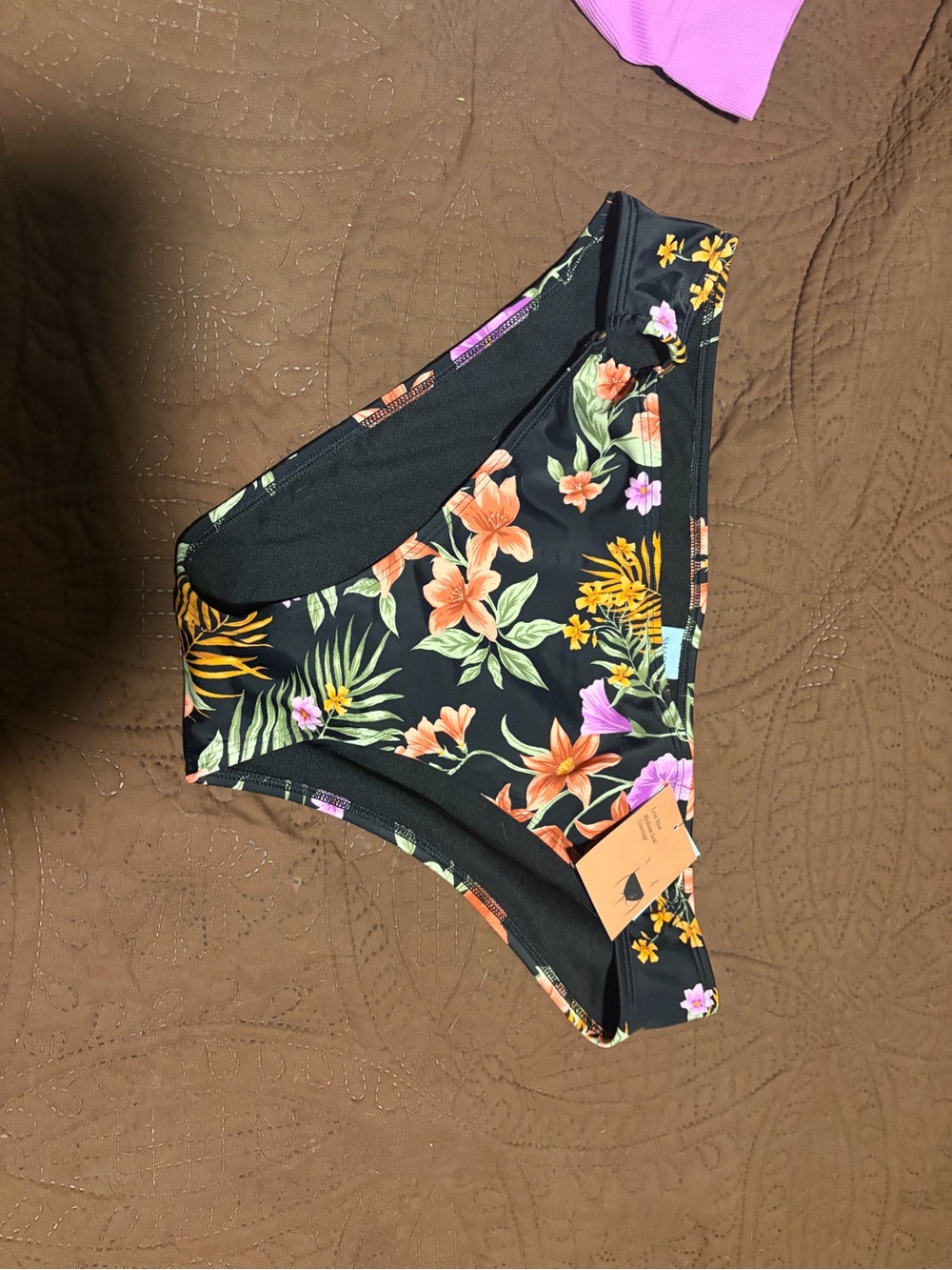 Shade & Shore Black Floral Low-Rise Bikini Bottom